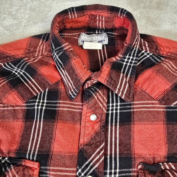 Wrangler Western Top Mens XLT Red Plaid Flannel Thick Thrashed Western Ranch - Picture 2 of 14